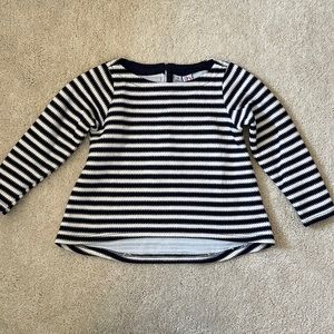 Busy Bees (Miss b) blue and white stripe curved hem top. Kids size 10.